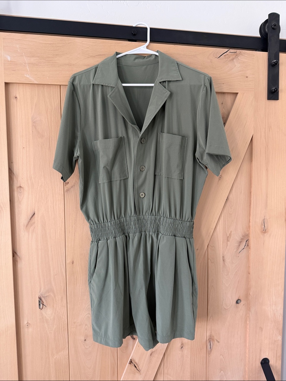 Vuori - Short-Sleeve One-Piece Romper in Olive Green